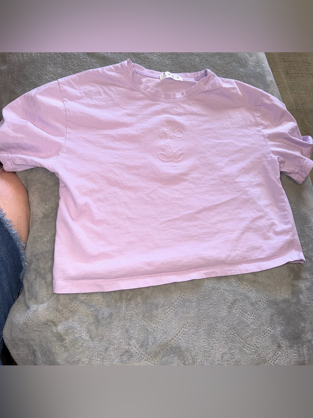 Disney Mickey Mouse Embossed Pink Cropped T Shirt‎ Womens Y.E.S. Medium